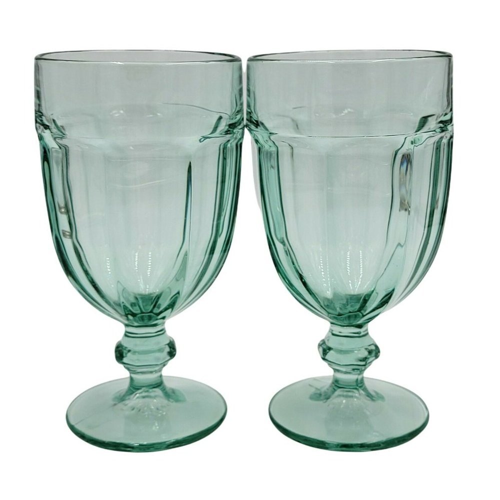 2 Libbey Duratuff Gibraltar Spanish Green Iced Tea Goblets 16 Oz 7" Tall